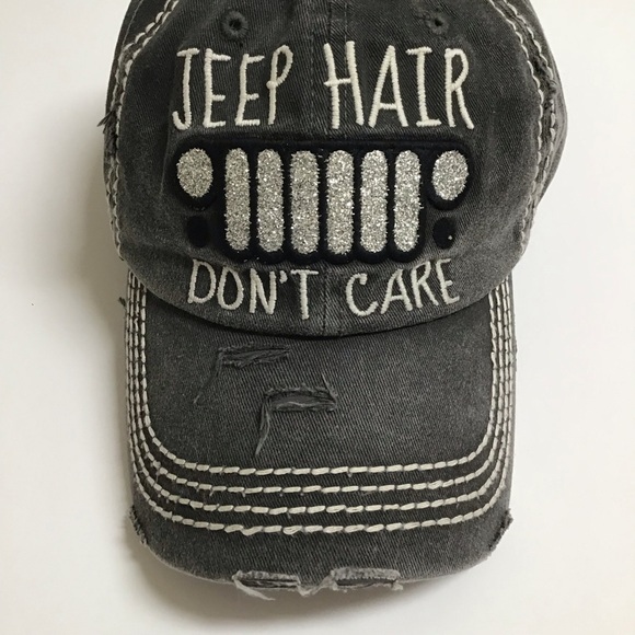 KBETHOS Accessories - Jeep Hair Don’t Care Baseball Cap Gray Distress Hat Adjust Bling Grille Vintage